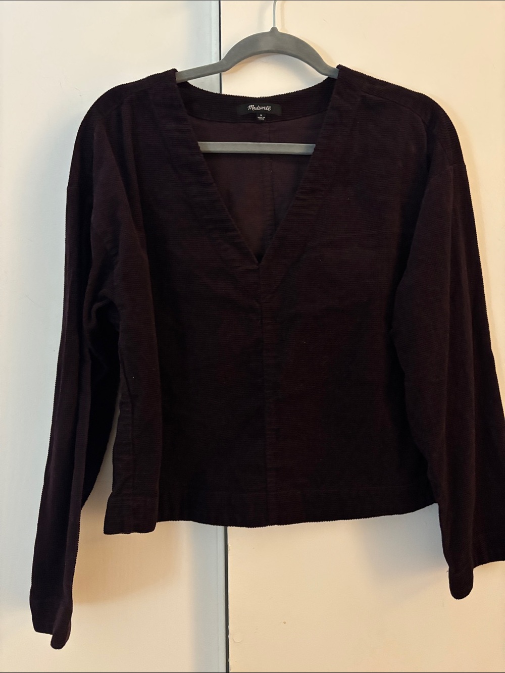 Madewell Deep Brown/Maroon Corduroy V-Neck Long Sleeve